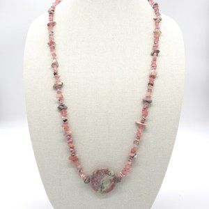 Necklace with Mother of Pearls, Rhodochrosite, Strawberry Quartz, and Jasper.